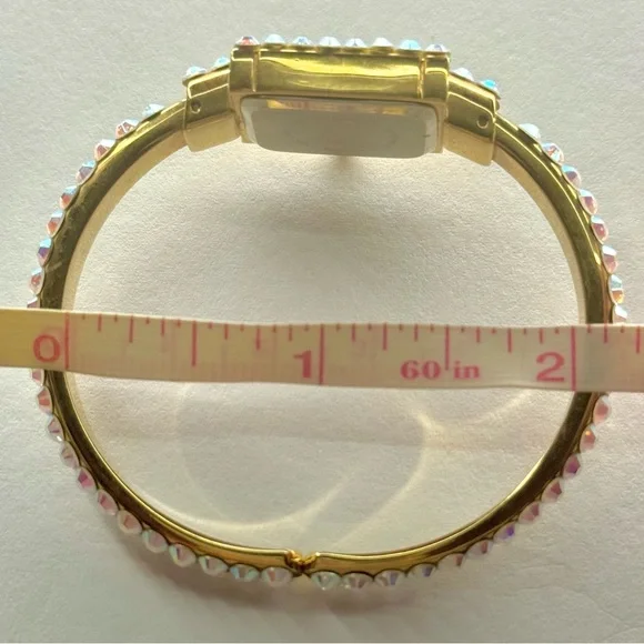Vintage Kirks Folly Aurora Borealis Crystal Bangle Watch Gold Tone - Picture 8 of 9